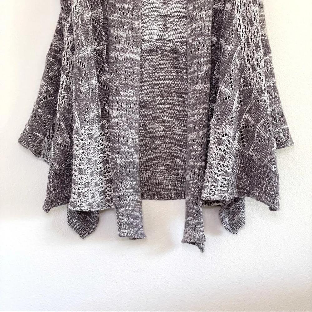 Anthropologie Moth Lavena Pointelle Draped Open Front Cardigan Sweater Vest Grey